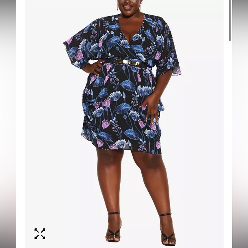 NWT‎ City Chic Size 16 Black Blue Floral Midi Dress Plus Size